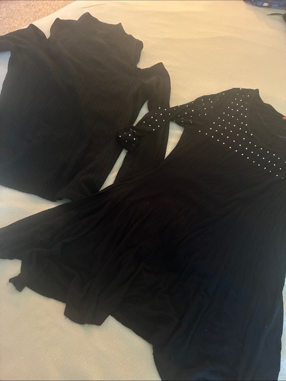 Black Long Sleeve Stud-Embellished tops